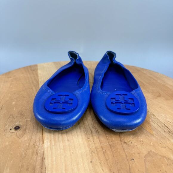 Tory Burch Minnie Travel Ballet Flats Womens Size 9.5 M Shoes Blue Leather - Picture 2 of 10
